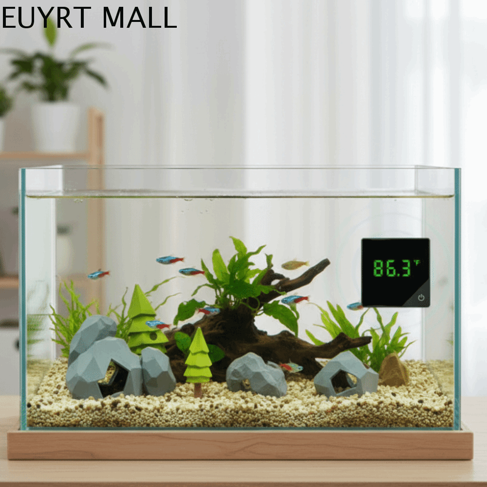 EUYRT Độ chính xác cao Nhiệt kế bể cá kỹ thuật số Không dây Màn hình LED Nhiệt kế bể cá Nhiệt kế điện tử Tự dính Nhiệt kế điện tử Bể cá