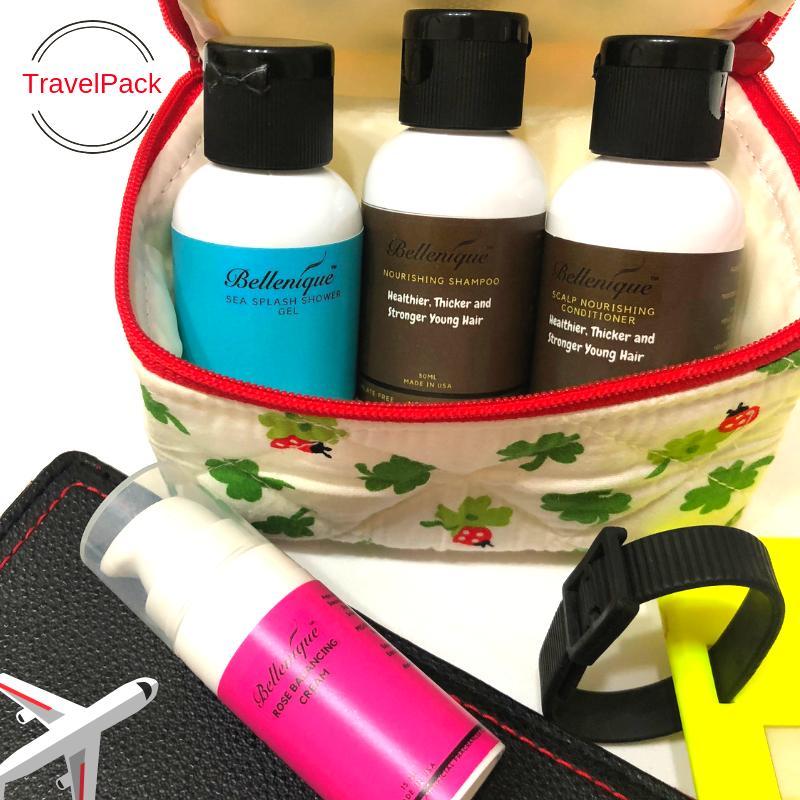 Buy Bellenique Nourishing Hair and Body Travel Set, convenience for those who always on the go. Nourishing shampoo & conditioner for your haircare, Sea Splash body wash and Rose ReNewal Cream for your complete body care. Beaute - Travel Set Singapore