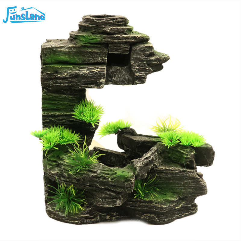 FunsLane Fish Tank Decoration Rockery, Large Aquarium Decorations With Small Artificial Plants, Resin Rockery Waterfall Ornament For Freshwater Saltwater ราคา 859 บาท*ส่งฟรี