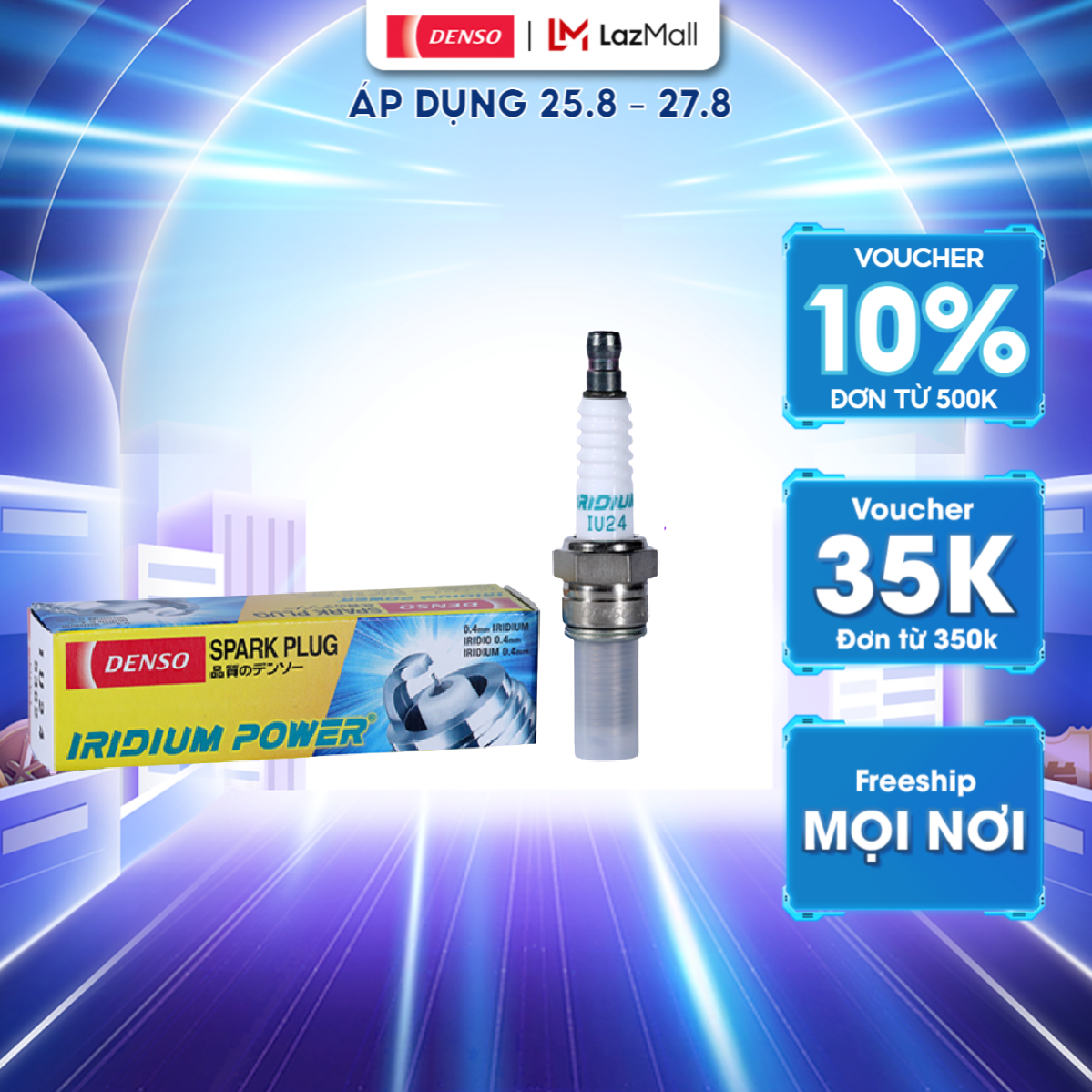 Bugi xe máy chân dài iu24 denso iridium chuyên dùng cho xe ga, lắp được các dòng xe honda, yamaha, piaggio tiết kiệm nhiên liệu, mã 067700-9272
