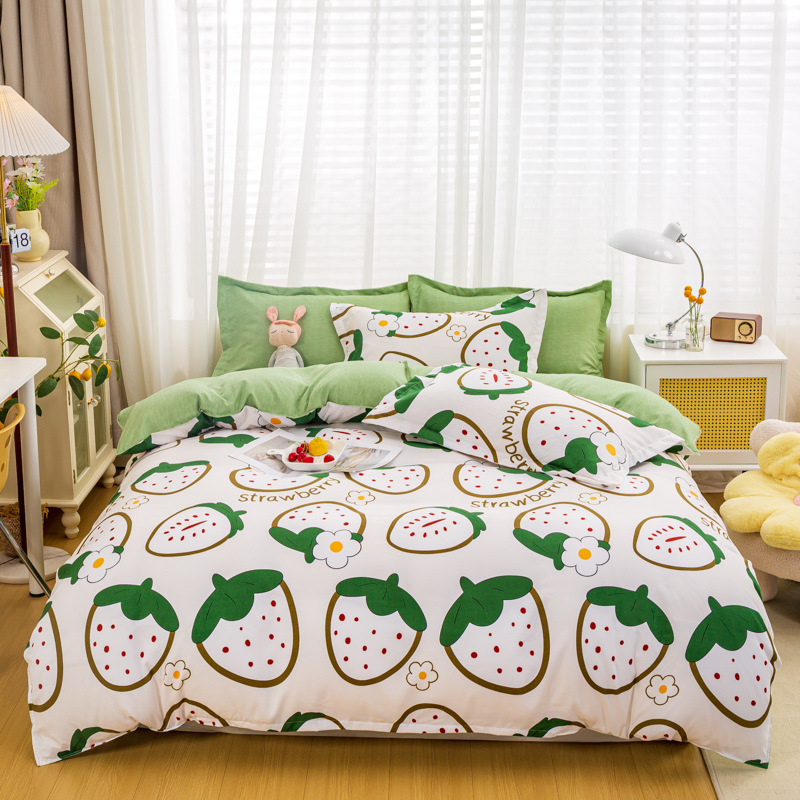 Lông cừu bedsheet 4 trong 1 Bộ MỤC VỤ hình hoa dễ thương in hình phim hoạt hình Quilt Cover với gối cho giường cỡ đại