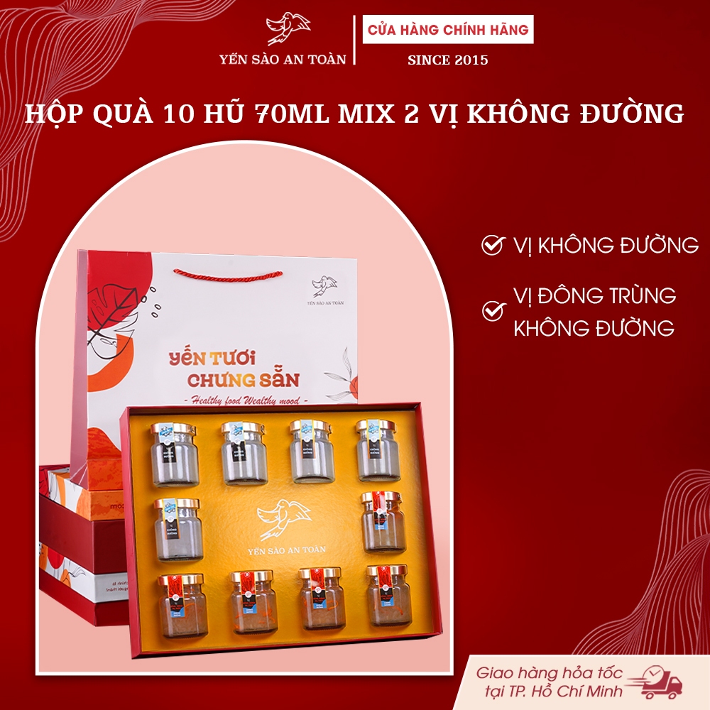 (DÀNH CHO NGƯỜI KIÊNG ĐƯỜNG) Hộp Quà Yến Sào Chưng Sẵn 2 Vị Không Đường Và Đông Trùng Không Đường