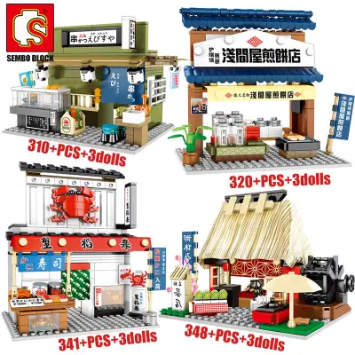 ♚▽☃ City Architecture Food Shop Retail Store Bricks Street View Restaurant House Set Model Building Blocks Toys For Girl