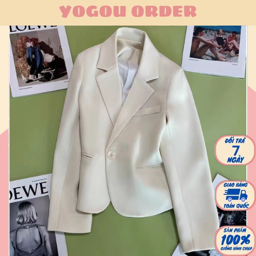 Áo Vest dáng lửng trơn màu be hai lớp có đệm vai_[Hàng sẵn] (lớp lót bên trong màu trắng sọc đen)- Yogou Order