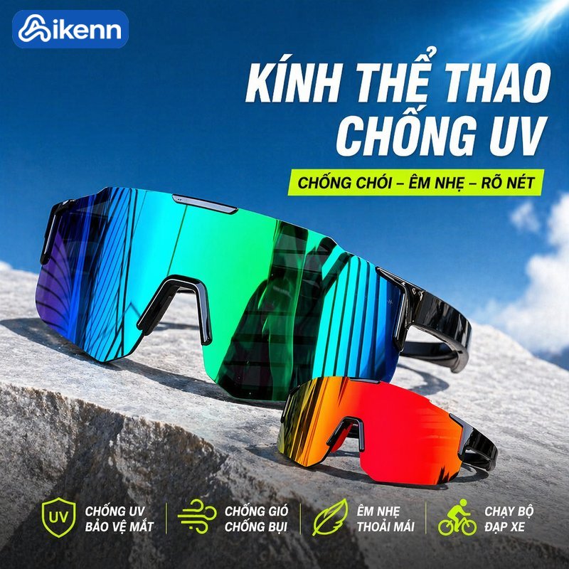 Aikenn Kính mát thể thao phân cực uv400 chống chói chống bụi chống gió tròng kính pc chạy bộ đạp xe outdoor