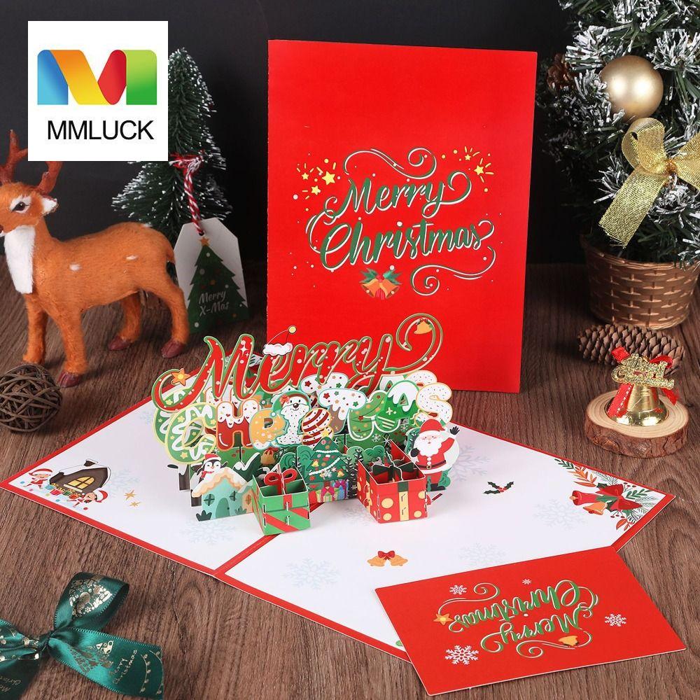 MMLUCK Handwriting Merry Christmas 3D Cards Christmas Tree Thank You