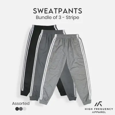 [BUNDLE OF 3] Stripe Sweatpants Unisex HF Casual | Homewear | Grey Pants | Men Joggers | Sports
