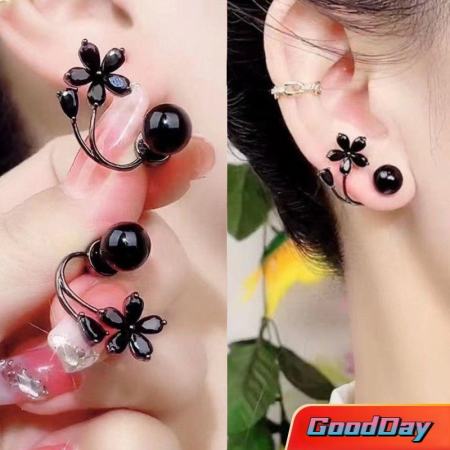 High-Grade Black Flower Dual-Wear Stud Earrings by Niche Design