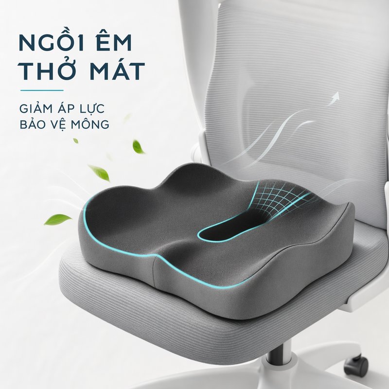 Đệm ngồi công thái học 3D gối ngồi cao su non đàn hồi giảm áp lực thoáng khí dùng văn phòng ô tô ghế ăn