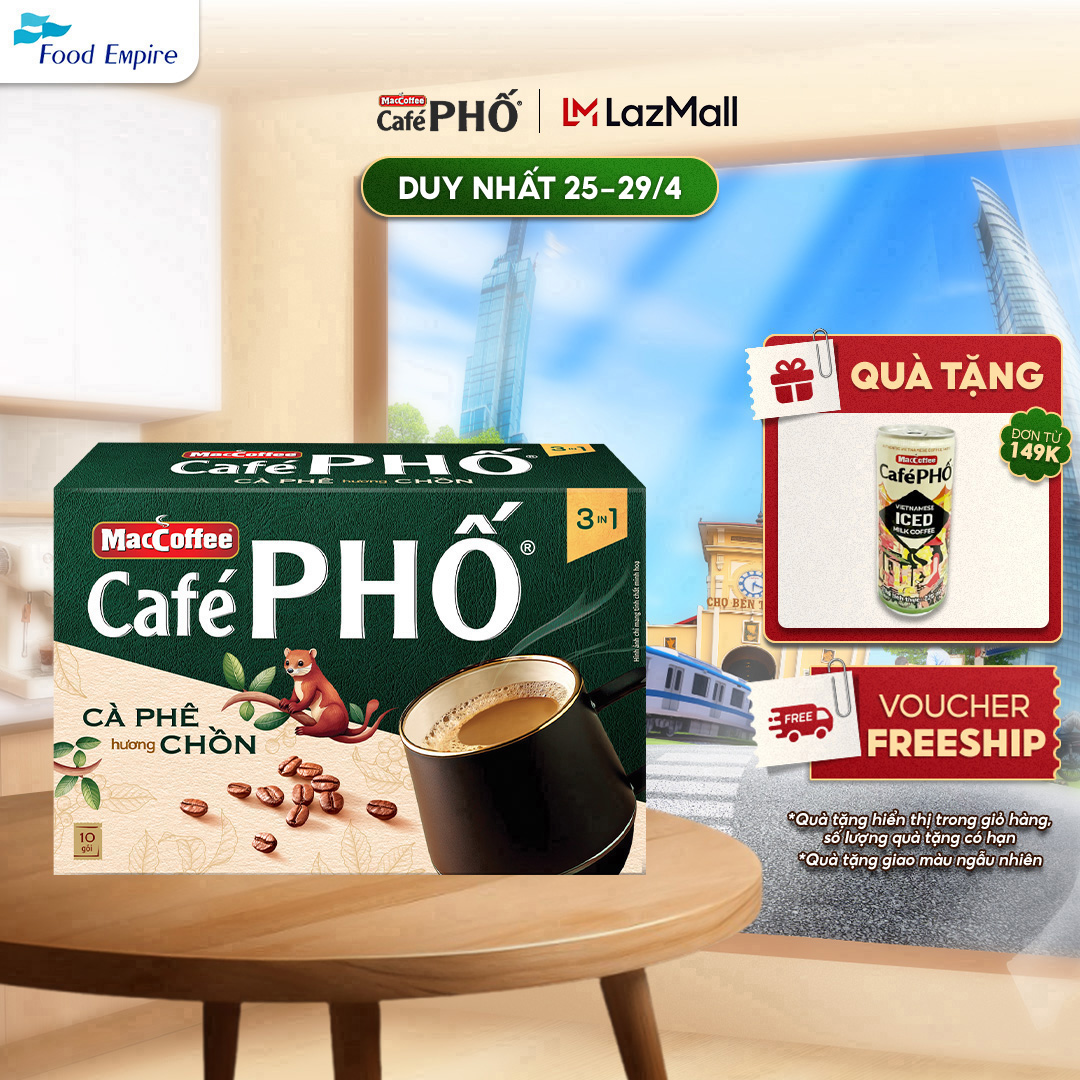 MacCoffee Cafe PHỐ Cà phê hương chồn (hộp 10 gói x 16g)