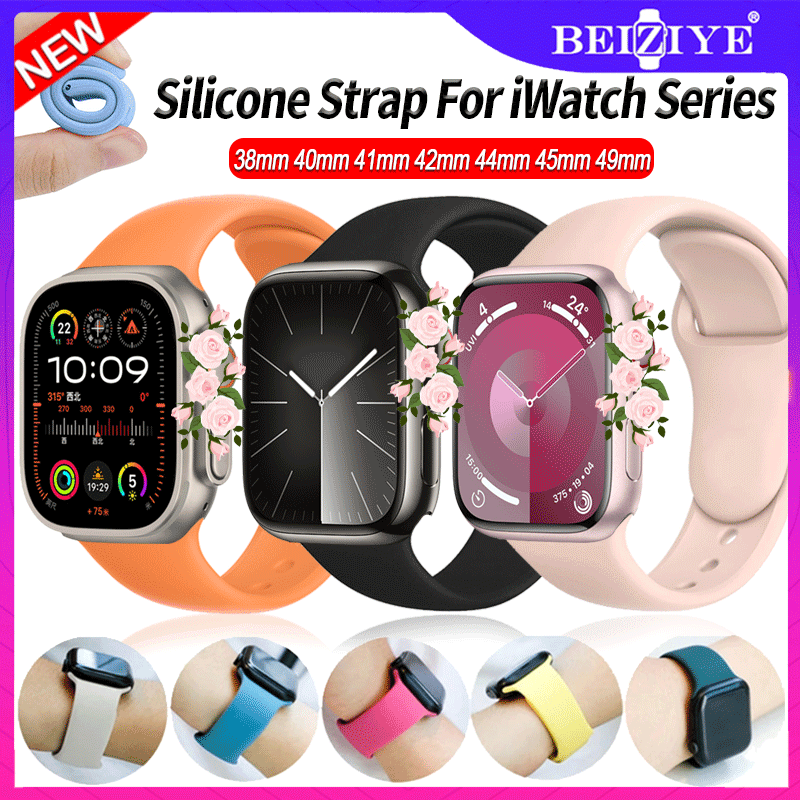 Dây đeo đồng hồ Silicone Strap cho Apple Watch Ultra 2 49mm Dây đeo đồng hồ thông minh cho apple watch Series 9 8 7 6 SE2 5 4 3 45mm 41mm 44mm 40mm 42 38mm Thay dây đeo cổ tay