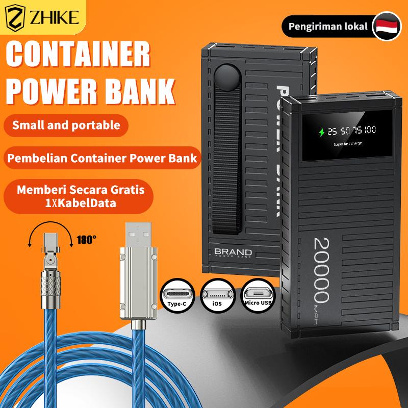 [COD] ZHIKE PowerBank 20000mAh Power Bank Fast Charger Dengan Kabel Pengisi Daya Bercahaya Output Dual Input Portable Charger LED Indicator powerbank output Type-C &Micro USB