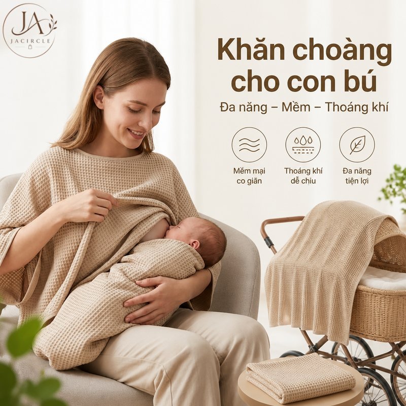 JACIRCLE khăn choàng cho con bú waffle mềm thoáng khí co giãn che xe đẩy đa năng chống nắng ra ngoài giặt nhanh