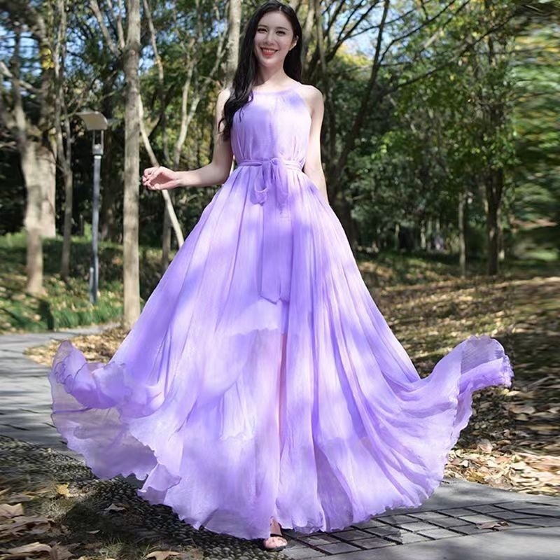 Chân váy dài trắng Đầm voan lớn của phụ nữ váy đi biển nghỉ Bohemian