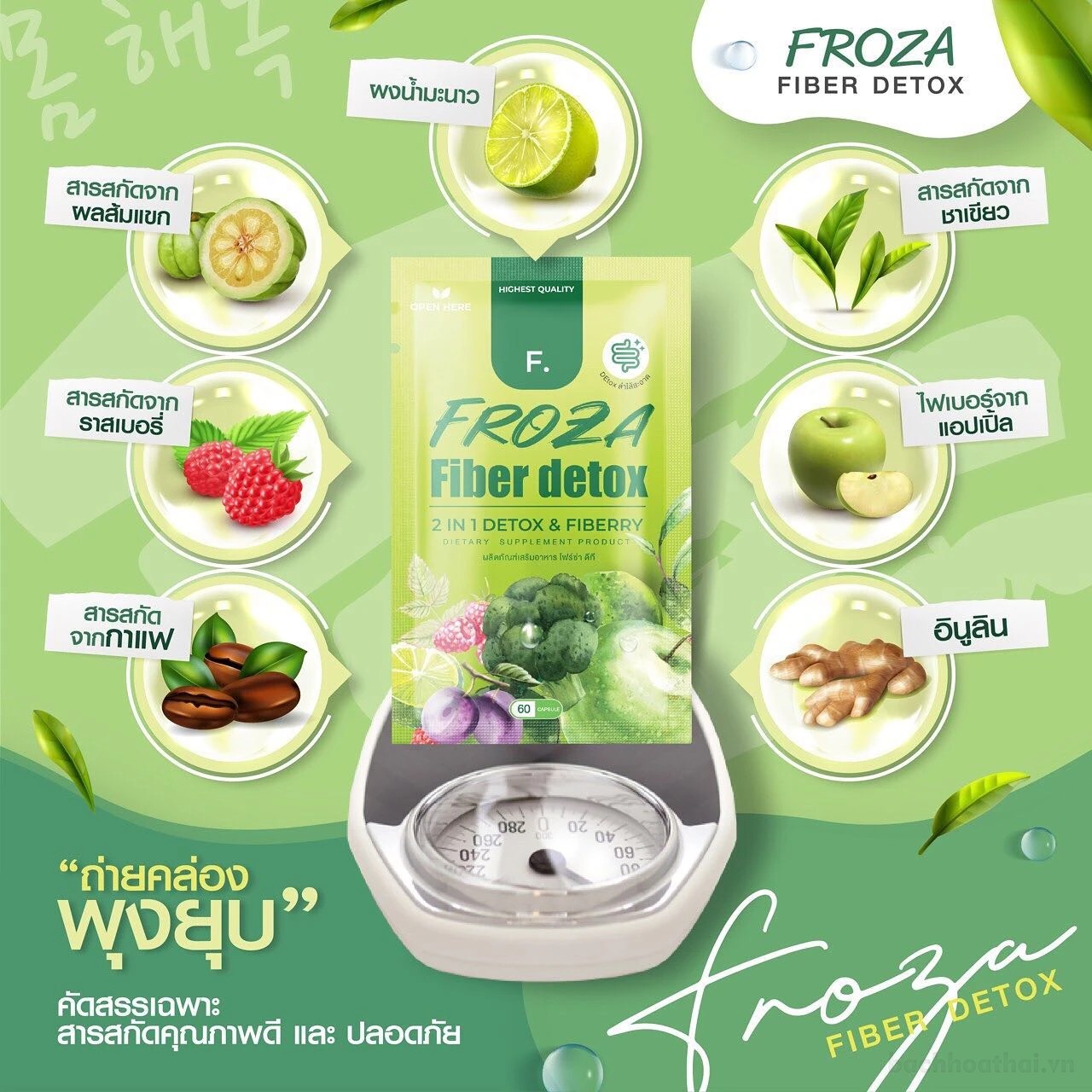 Viên uống giảm cân rau củ Froza Fiber Detox 2 in 1 Detox & Fiberry