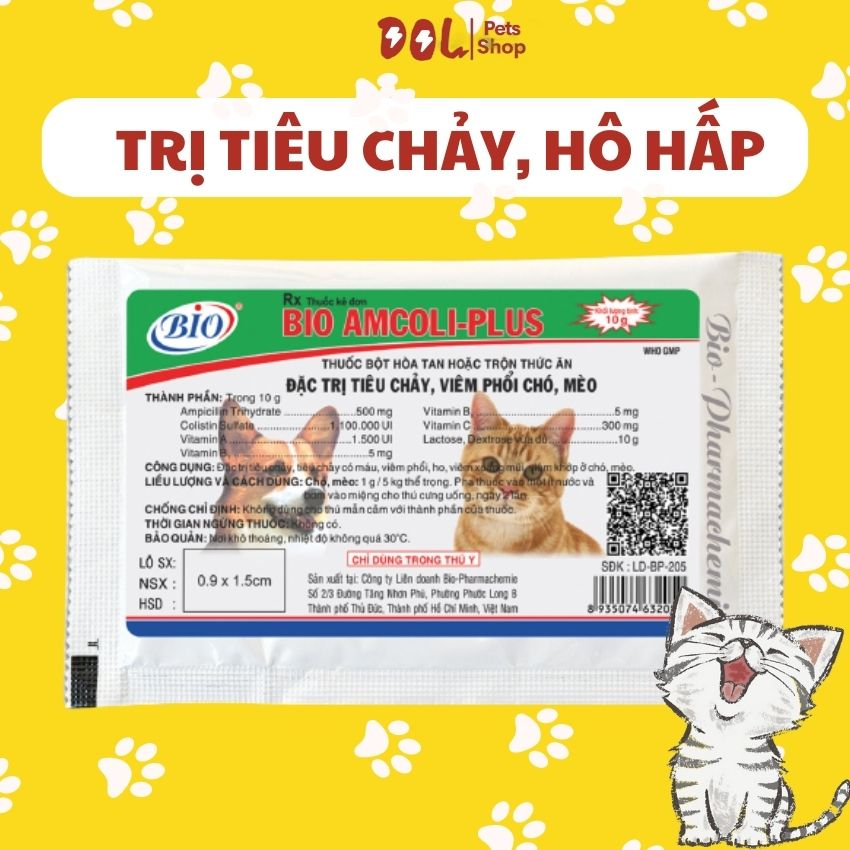 Gói bio amcoli plus hỗ trợ hô hấp tiêu hóa cho chó mèo -10g