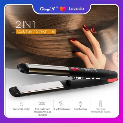 CkeyiN 2 in 1 Dual Use Hair Straightener & Hair Curler Flat Iron Curling Iron Hair Styling Tool HS208