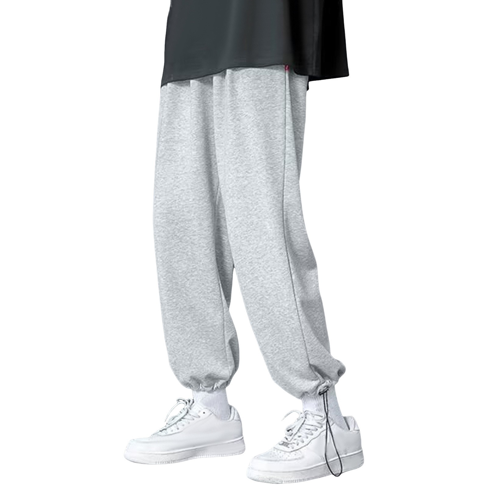 UHH Drawstring Hem Pants Drawstring Waist Pants Men's Spring Fall Drawstring Waist Wide Leg Pants Elastic Waist Loose Street Style Sport Trousers Plus Size Solid Color Casual Slacks for Asia - 2