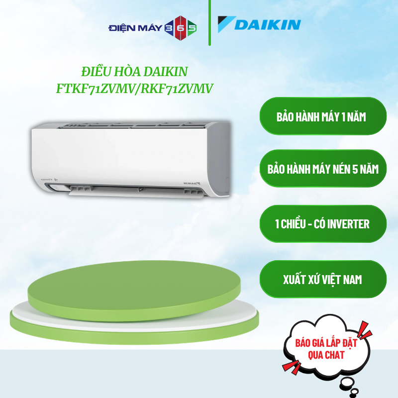 Máy Lạnh Daikin Inverter 3HP FTKF71ZVMV/RKF71ZVMV – Điều Khiển App Tiện Lợi – Mát Nhanh Đồng Đều