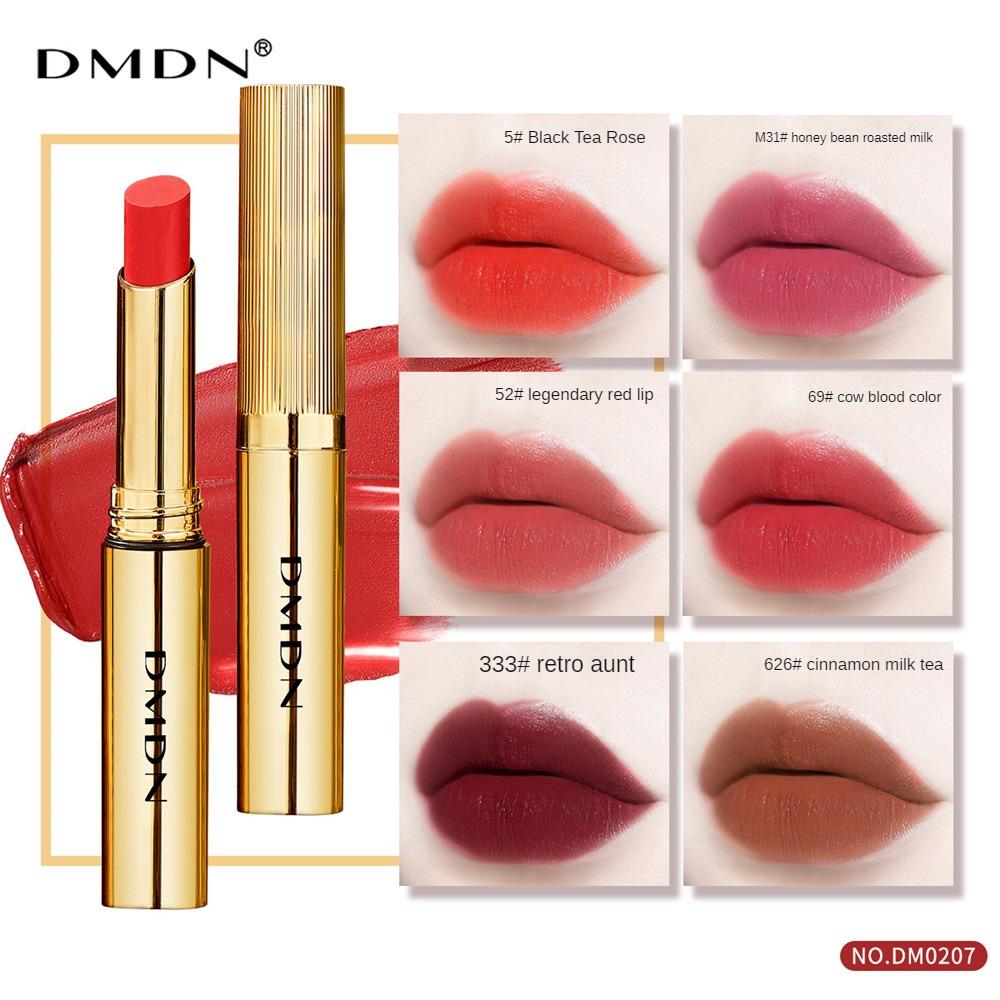 DMDN Small Gold Bar Velvet Matte Lipstick Waterproof Thin Tube Rose Red Lip Balm Non-stick Cup Long-lasting Lipstick Professional Lip Makeup For Women Beauty