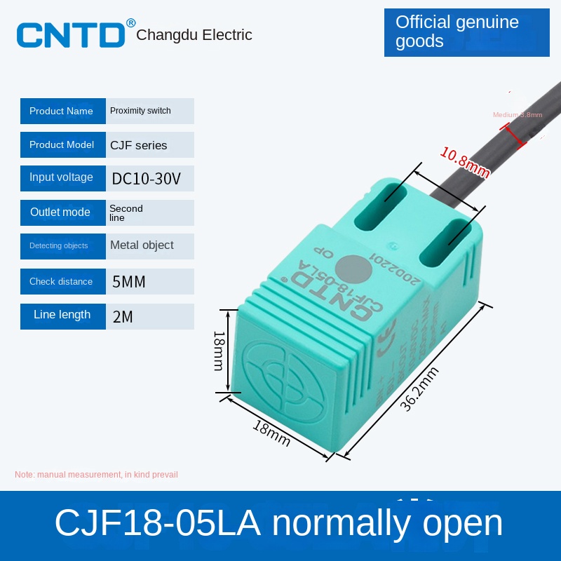 Cảm Biến Tiệm Cận CJF18-05LA CNTD | Tùy Chọn CJF18-05NA/NB/PA/PB/LA - NPN/PNP, 3 Dây DC, Phát Hiện Kim Loại 5-15mm Cho Tự Động Hóa
