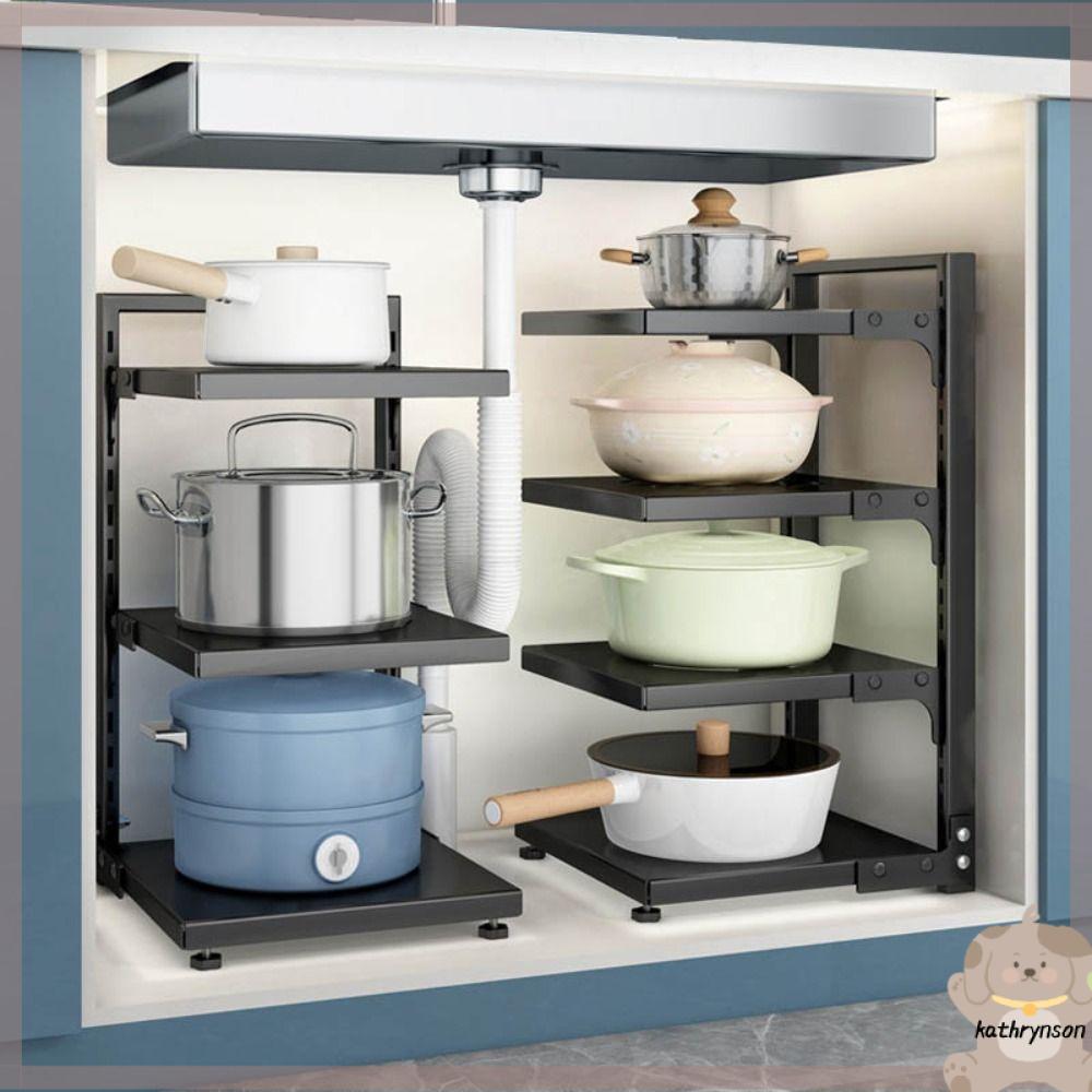 KATHRYNSON 2/3/4 Tier Pots Pans Organizer Adjustable Free Layering Pot Rack Under Cabinet Kitchen Storage Rack