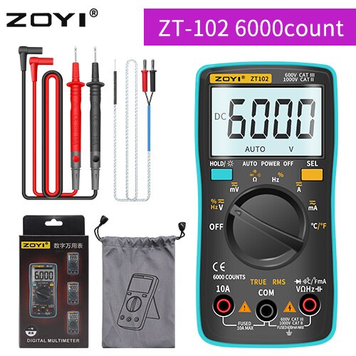 Zoyi đa năng kế kỹ thuật số ZT-98/100/101/102/102A tự động điều chỉnh phạm vi 6000 đếm AC/Ampe kế DC Vôn kế Ohm Hz Ture RMS Tester xách tay