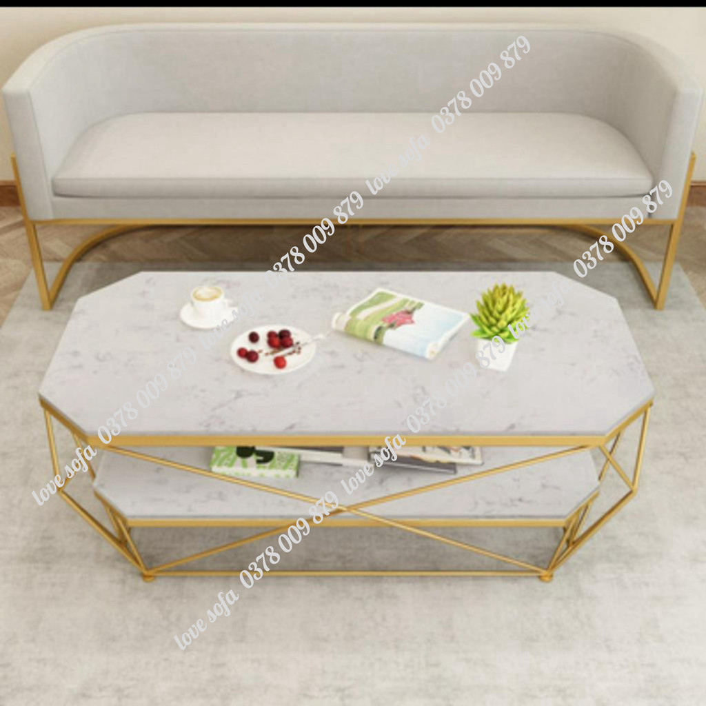 Bàn Kim Cương vuông, bàn sofa Mặt Kính Cường Lực Chống Trầy Xước - Khung sắt sơn tĩnh điện vàng CHÍNH HÃNG
