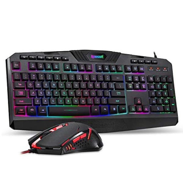 Redragon S101 Wired Gaming Keyboard and Mouse Combo RGB Backlit Gaming Keyboard with Multimedia Keys Wrist Rest and Red Backlit Gaming Mouse 3200 DPI for Windows PC Gamers (Black) Singapore