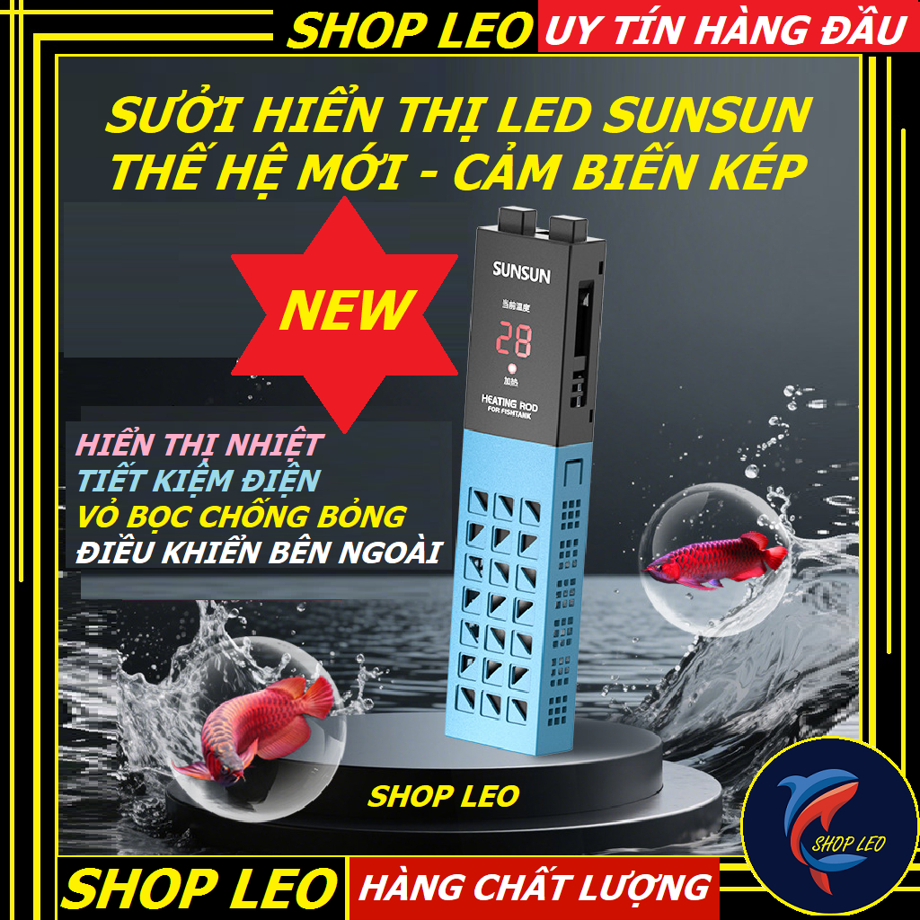 Sưởi Sunsun thế hệ mới nhất cho bể cá - sưởi hồ cá cao cấp tự ngắt khi cạn- máy sưởi bể cá, hồ thủy sinh - shopleo