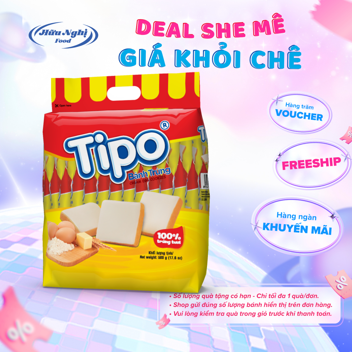 Bánh Tipo Trứng Nướng Vị Sữa 500g Hữu Nghị