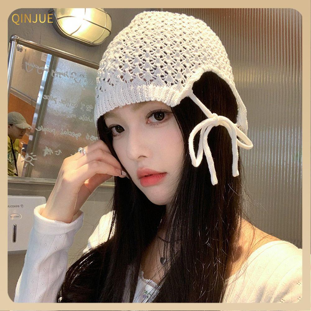 QINJUE Nơ Mũ Dệt Đục Lỗ Ren Mũ nồi Thoáng khí Mùa hè Mũ trùm đầu Dành cho Nữ