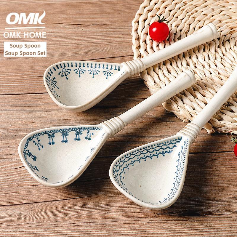 Omk Nhật Bản sứ hoài cổ Muông ăn sup thìa cầm tay dài Muỗng ăn tối đặt basho muỗng