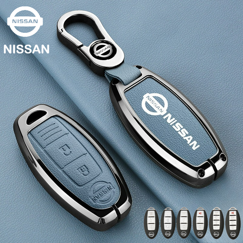 Genuine Goatskin Leather Zinc Alloy Smart Remote Car Key Fob Case Cover Shell Holder Chain Protector Keychain For Nissan X-trail Kicks e Power Almera Terra Navara NP300 Sylphy Teana Juke March Note Patrol Qashqai Tiida Pulsar ราคา 201 บาท*ส่งฟรี