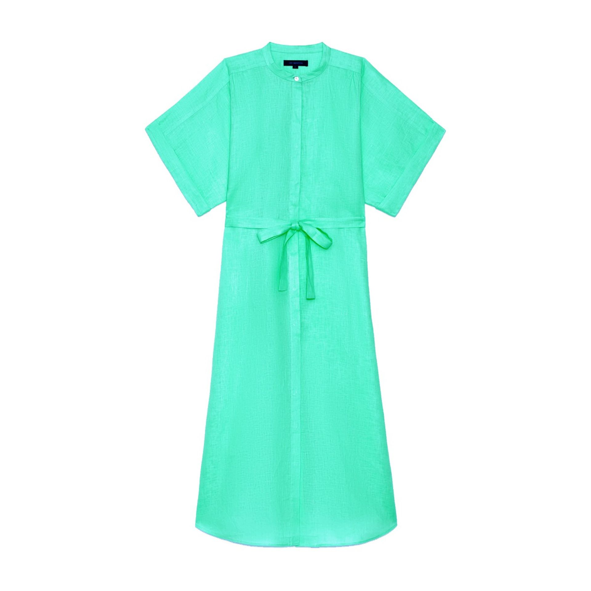 Linen Batwing Sleeve Shirt Dress - Green ราคา 1,950 บาท*ส่งฟรี