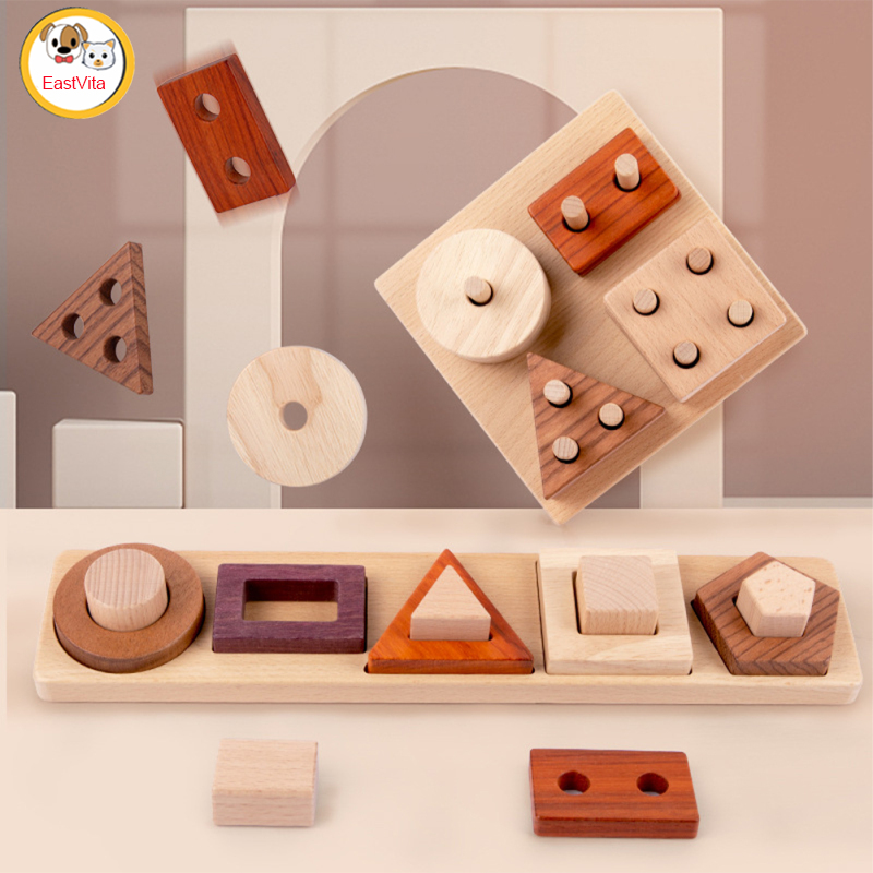 Kids Wooden Blocks Shape Color Matching Sorting Stacking Geometric Building Blocks Puzzle Toys For Boys Girls ราคา 399 บาท*ส่งฟรี