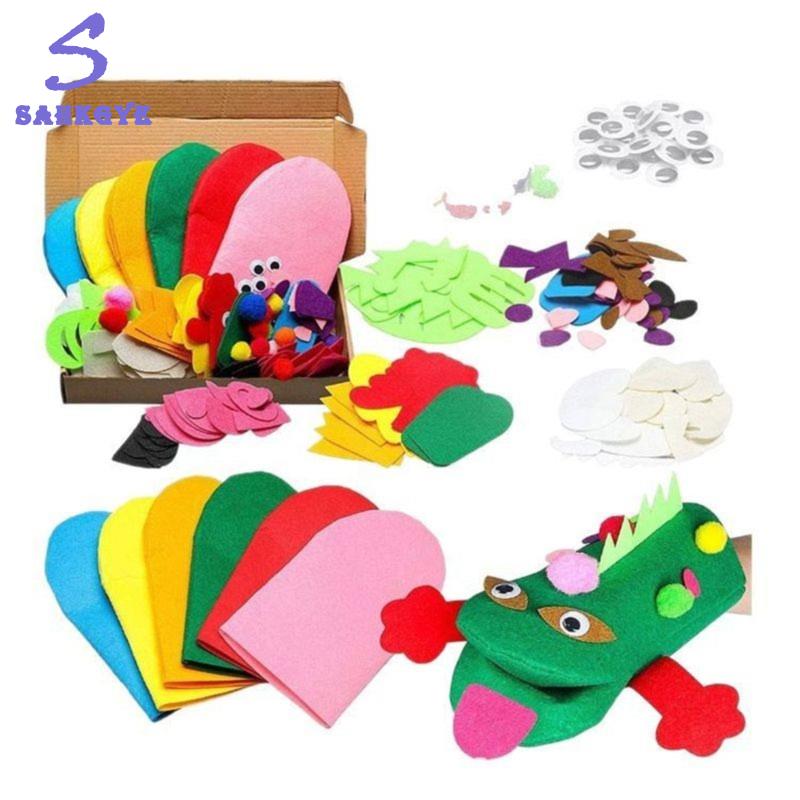 【auj mall】DIY for KidsFelt Sock Puppet Craft Kit with Pompoms&amp Googly Eyes- Hand Puppet Making Set for Storytelling Role Play