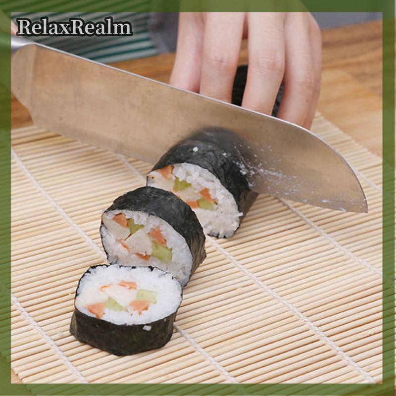 RelaxRealm 24x24cm Sushi đặt tre cán Thảm gạo mái chèo công cụ Kawaii Sushi khuôn tre phụ kiện nhà bếp Nhật Bản nhà bếp