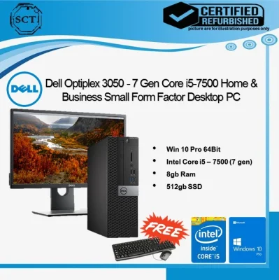Refurbished - DELL OptiPlex 3050 Small Form Factor 7 GEN Home & Business Desktop PC - Intel Core i5-7500 7gen / 8GB / 512GB SSD HDD / with Random Model Monitor