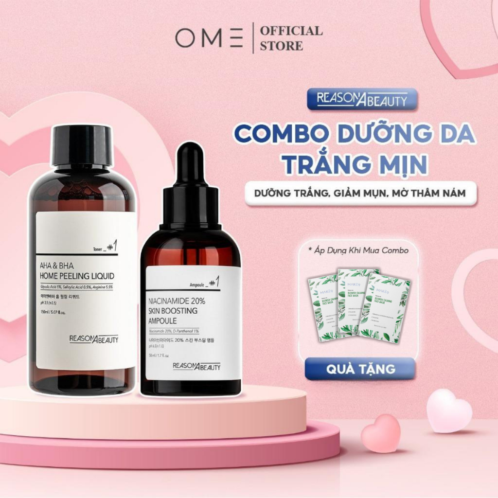 Bộ 2 Sản Phẩm Serum + Toner Dưỡng Trắng Mờ Thâm Sạch Mụn Se Khít Lỗ Chân Lông REASONABEAUTY