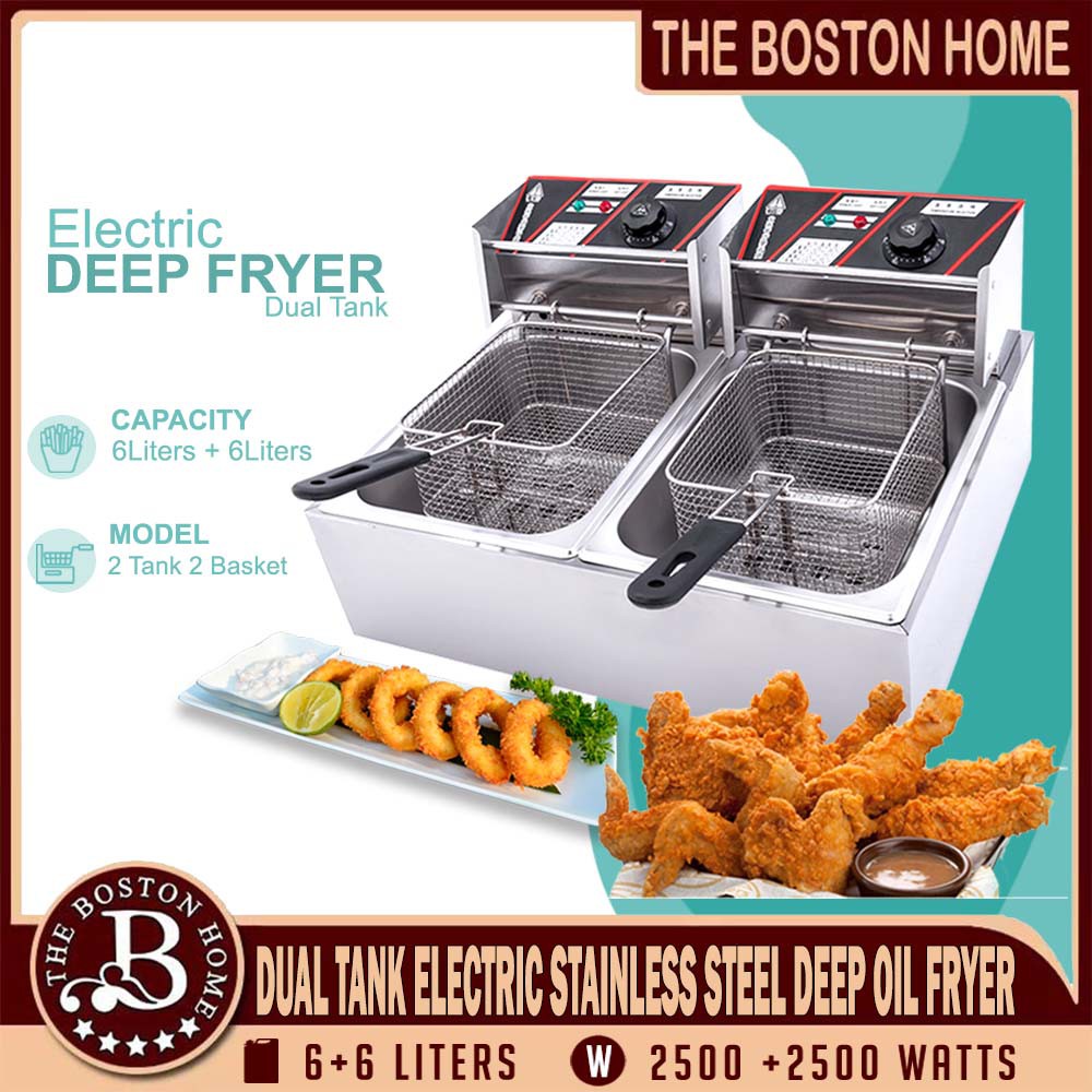 Boston Home Double Deep Fryer Electric Stainless Steel Deep Oil Fryer (6Liters+6Liters)/12Liters Presyo  2,060 Piso*Libreng Shipping