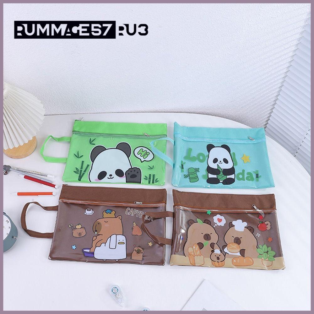 RUMMAGE57RU3 Hai Lớp Túi đựng tài liệu Capybara Sức chứa lớn Túi có khóa Cầm tay Túi đựng bài tập về nhà