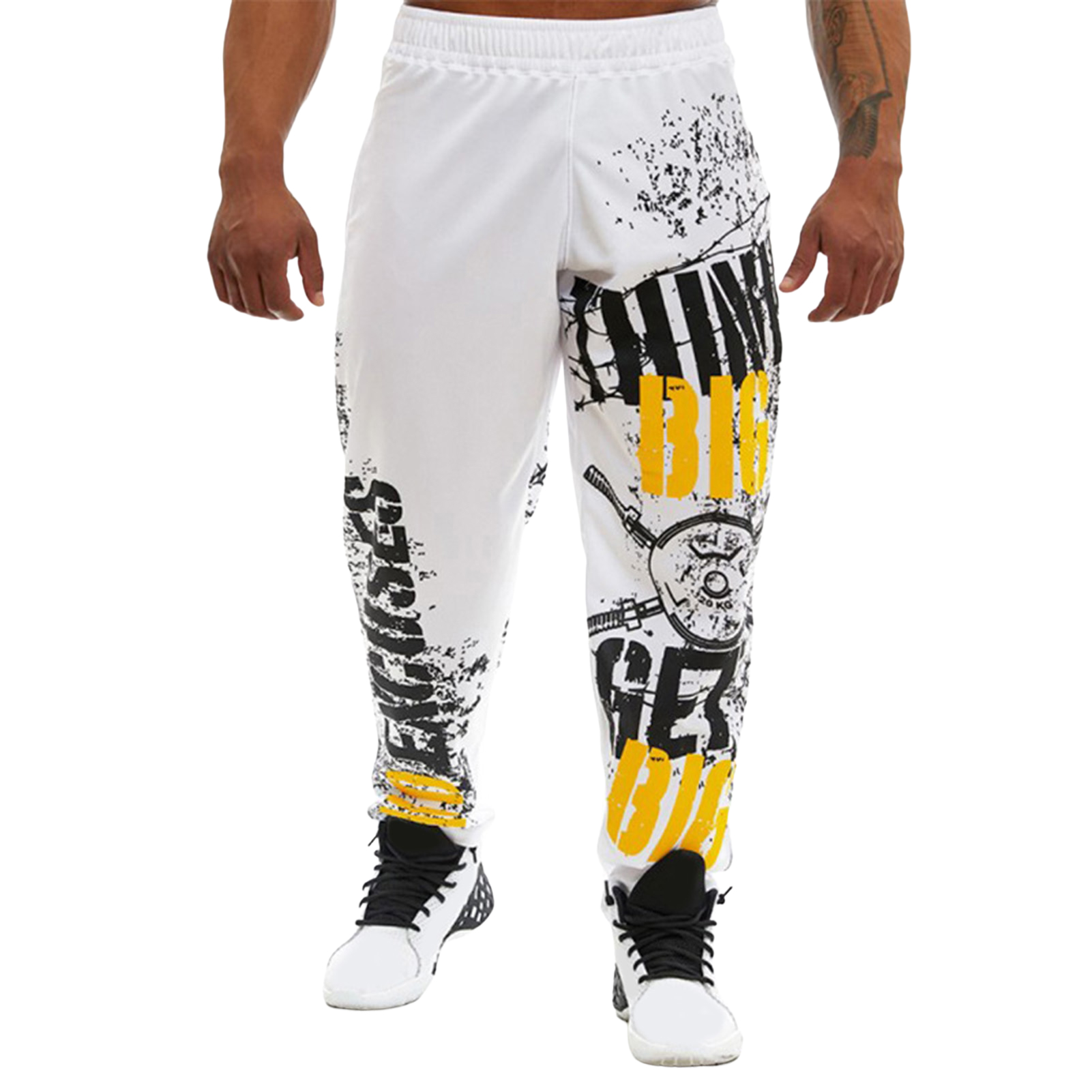 Dece Flor Men Pants Loose Straight Mid Waist Deep Crotch Digital Printing Jogging Soft Elastic Waist Men Trousers for Gym Chic Sports Pants - 3