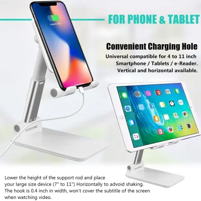 Adjustable Cell Phone Stand, Foldable Desktop Cell Phone Holder Cradle Dock Holder Phone Stand for iPhone and All Smart Phones Android and Tablets