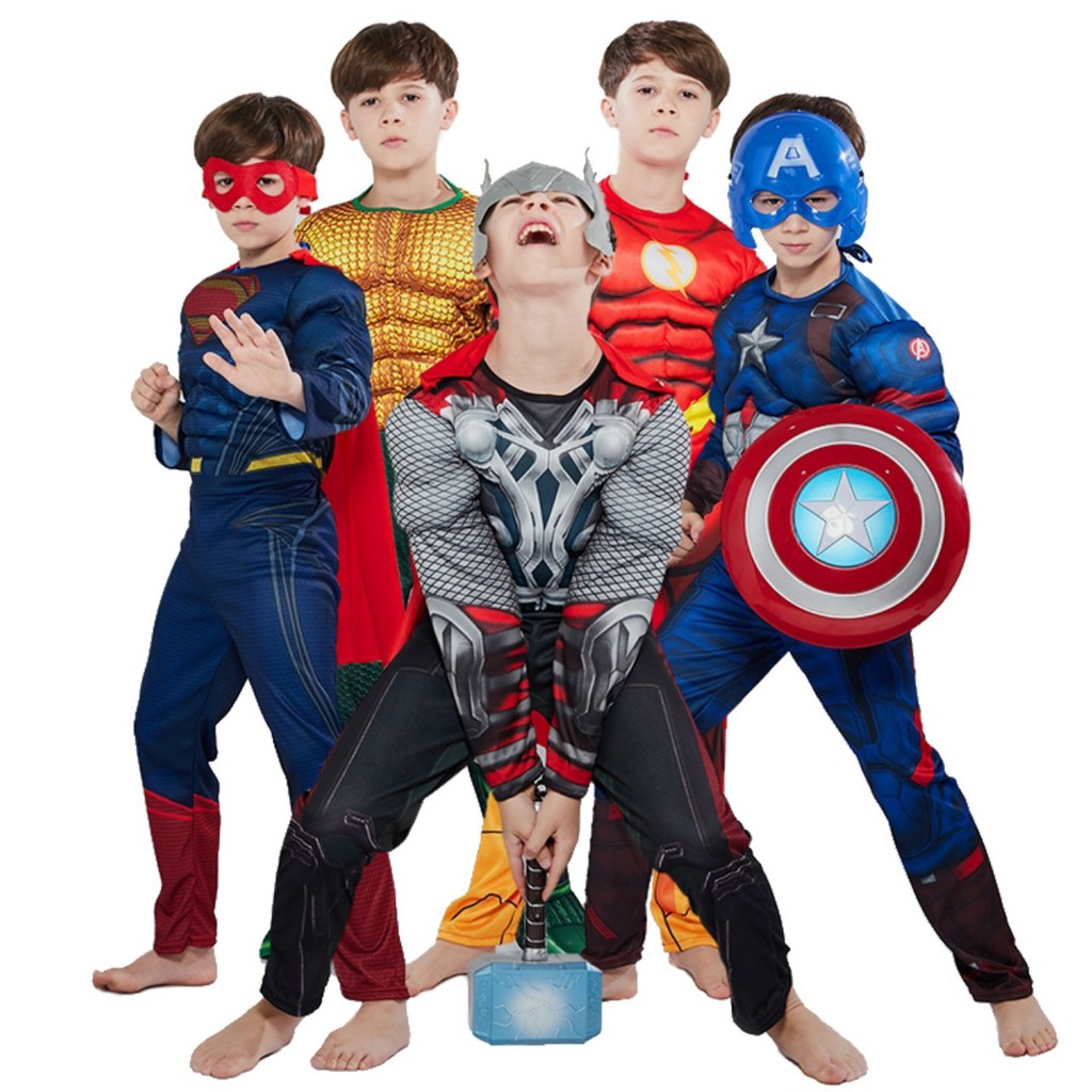(CÓ SẴN) Trang Phục Hóa Trang thầƞ Sấm Thor, Bộ Đồ thầƞ Sấm Thor Kèm Mặt Nạ Siêu Anh Hùng Cho Trẻ Em