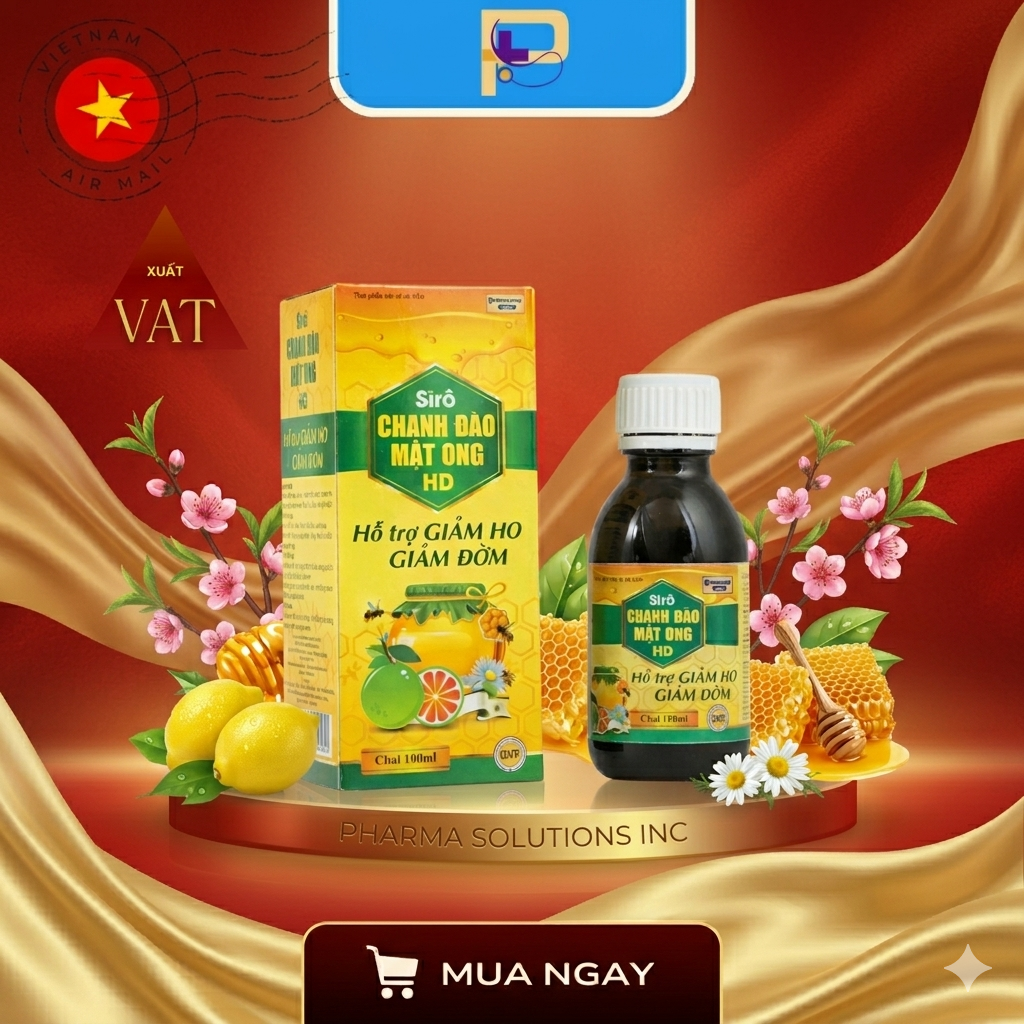 Siro ho CHANH ĐÀO MẬT ONG HD giảm ho, viêm họng, khản tiếng, tiêu đờm - Chai 100ml