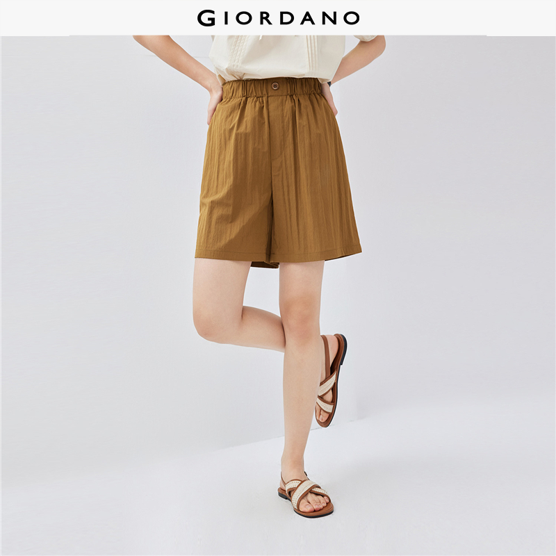 GIORDANO Nữ Quần short giả nút cài quần quần short thoải mái cạp chun túi chéo thời trang mùa hè quần short thường ngày 13405226