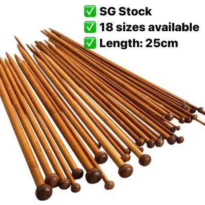 Knitting Needles Single Pointed Straight Carbonized Bamboo 25cm - 1 pair