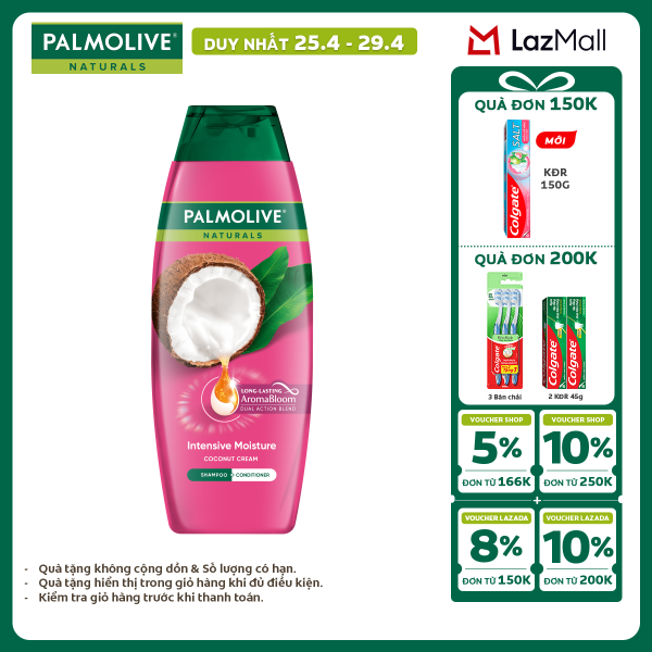[Chỉ 25-29.4_X2 Voucher giảm 20%] Dầu gội Palmolive kèm dầu xả 2-trong-1 chiết xuất thiên nhiên dưỡng tóc bồng bềnh 180ml