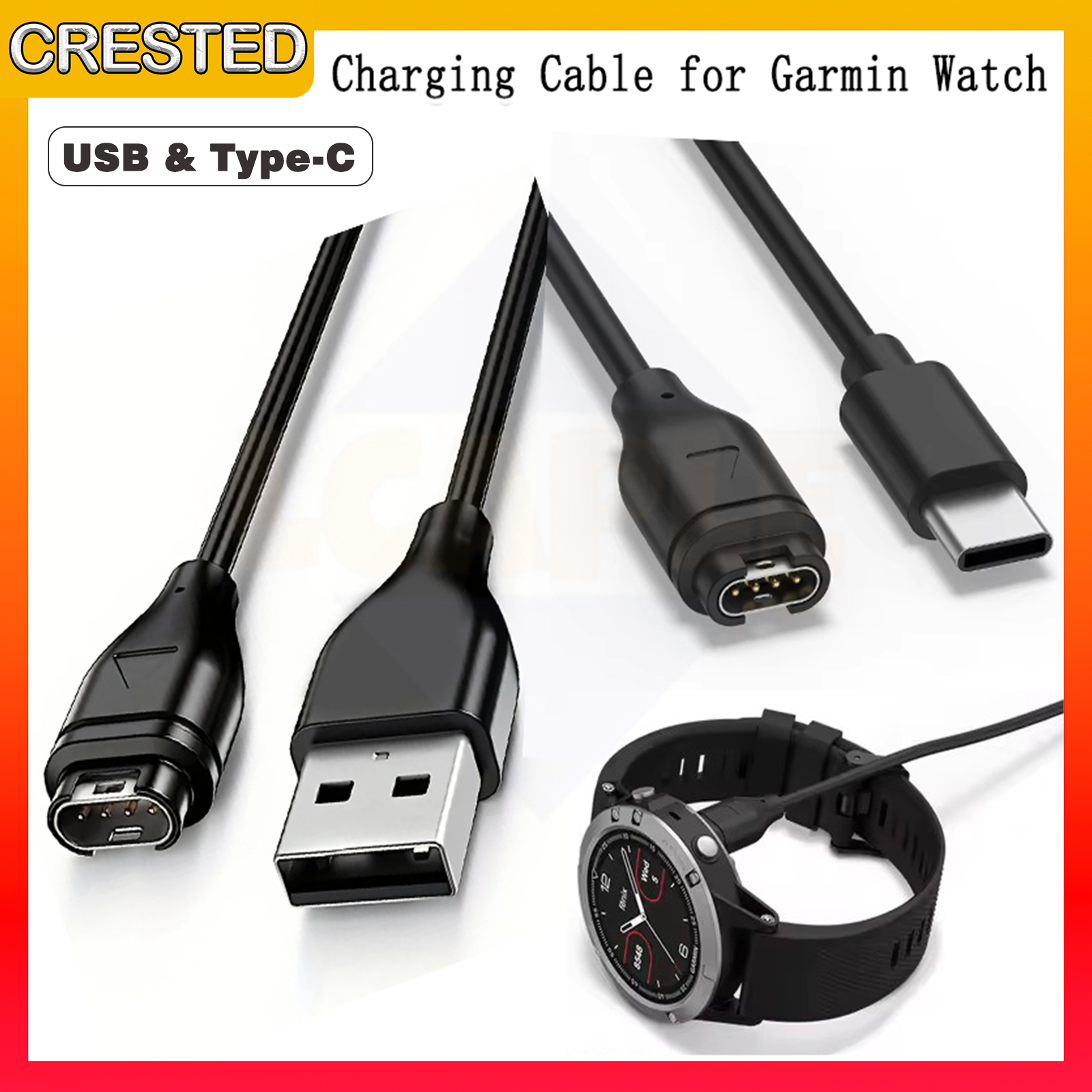 Charger Charging Cable for Garmin Fenix 5 5S 5X Plus 6 6S 6X Pro 7 7S 7X, Forerunner 45 45S 245 Music 935 945, Vivoactive 3 4 4S / Approach / Venu / Instinct Smart Watch USB & Tpye - C Fast Charging ราคา 47 บาท*ส่งฟรี